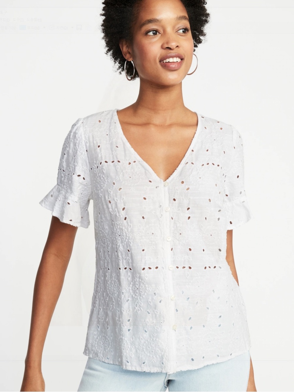 NWT Old Navy V-Neck Button-Front Cutwork
Blouse Top in Calla Lilies